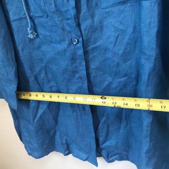 Alice Blue NEW Linen Shirt Hoodie Shirt Jacket Pockets Slits Button Minimalist L - Picture 13 of 15